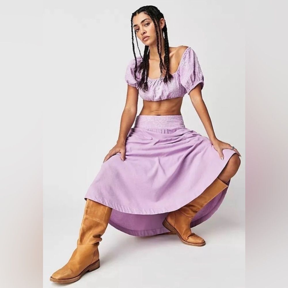 Free People Lotus Set EMBROIDERED CROP TOP AND SKIRT SET